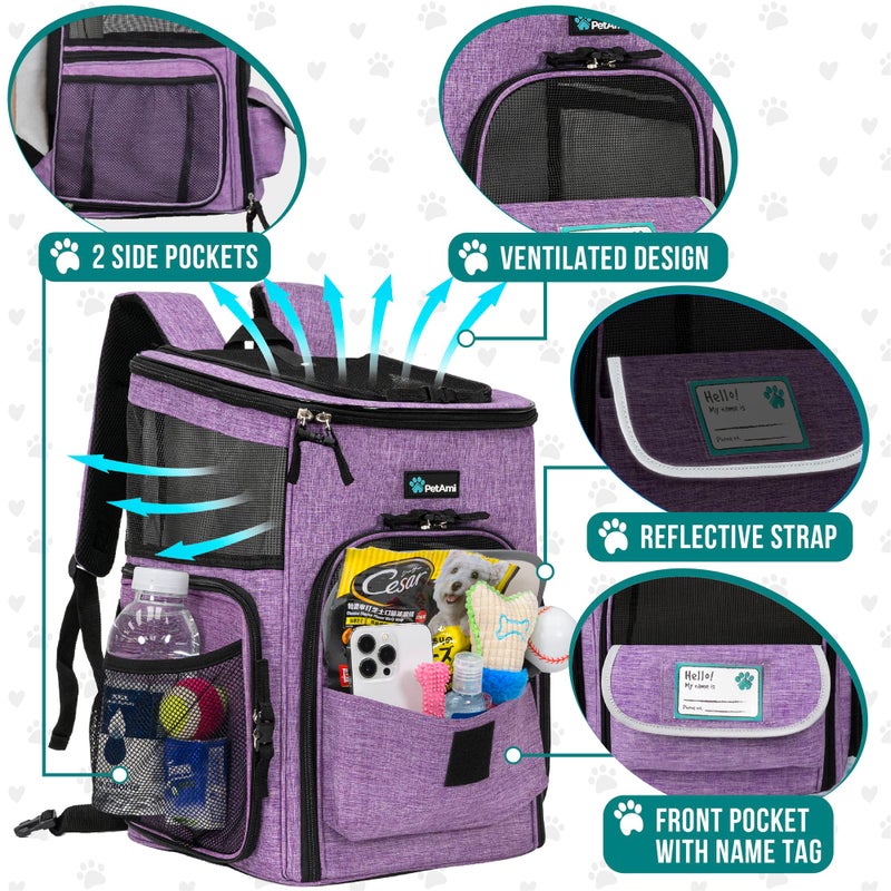 PetAmi Dog Backpack Carrier, Airline Approved Cat Backpacks for Carrying Small Large Cats, Pet Carrier Back Pack, Ventilated Soft Sided for Travel, Hiking, Camping, Max 18 lbs, Purple - Image 2